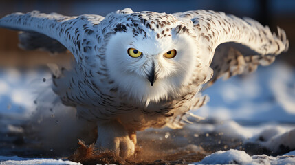 Snowy Owl in Flight Wildlife Action Shot