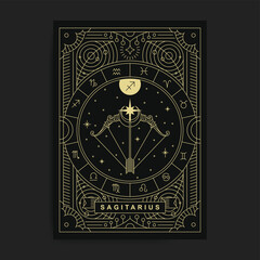 Obraz premium Sagittarius zodiac symbol with engraving, hand drawn, luxury, esoteric styles. Fit for paranormal, tarot readers and astrologers