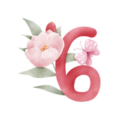 Number six with pink flower