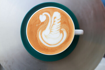coffee or hot coffee, hot latte coffee with swan latte art