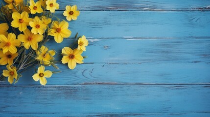 Fototapeta premium spring cherry blossom branches on turquoise blue background