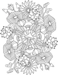 floral flower mandala leaves garden detailed adult coloring page bouquet christmas mushroom forest 