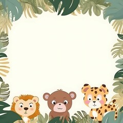 Safari animals and leaves frame