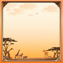 Safari animals and leaves frame