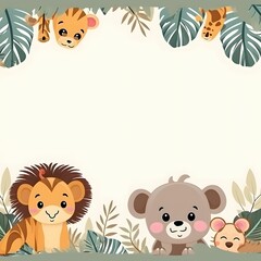 Obraz premium Safari animals and leaves frame