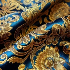 Azure Blooms Embroidered in Gold
