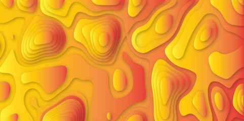 Abstract background yellow and orange color in water texture design in illustration. Geometric layered curve line grey, white vector, realistic papercut decoration textured with wavy layers.