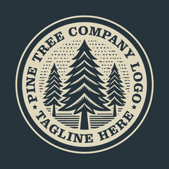 pine tree logo vector vintage illustration design - obrazy, fototapety, plakaty