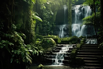 Foto op Canvas Waterfall in the jungle of Bali island, Indonesia. Toned, A cascading waterfall inside a hidden rain forest, AI Generated © Iftikhar alam