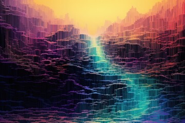 Abstract background. 3d rendering, 3d illustration. Computer digital drawing, A cascading waterfall of pixelated colors, simulating a digital glitch, AI Generated