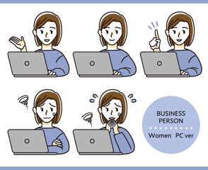 働く女性 パソコン セット 販促 指差し 笑顔 困る 故障 PC【ビジネスパーソン】