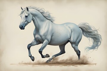 Realistic illustration of a magnificent white horse  - obrazy, fototapety, plakaty