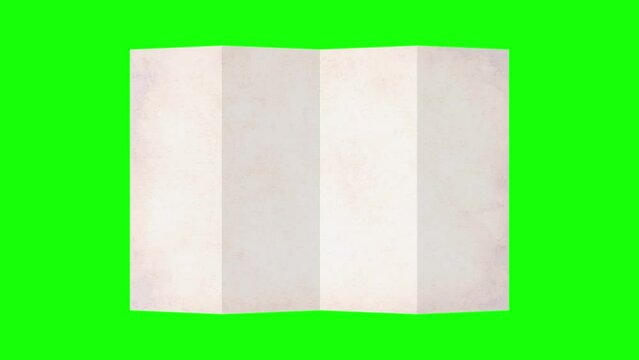 4K animation of opening a four-fold paper ( green background for chroma key )