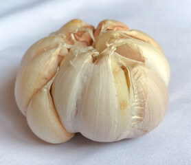 Selective focus. Fresh garlic. Raw garlic isolated on white background. 

