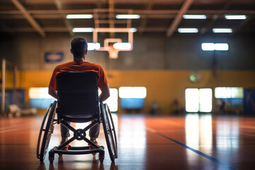 Sports for people with disabilities. A man in a wheelchair plays basketball.