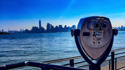 Prism and viewpoint of the skyline of New York (USA), from Liberty Island, an ideal place to...