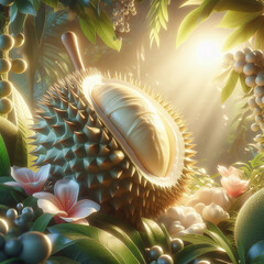 3D illustration of durian fruit