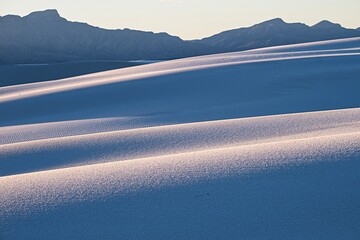 Glowing White Sands Dunes. Curves, lines and soft shadows. Alamogordo. New Mexico. USA