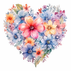 A heart-shaped floral arrangement on a white background, ideal for wedding cards, Valentine's posters, and romantic occasions.
