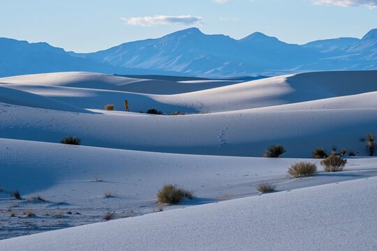 White Sand dunes on low sun wiht soft shadows. Alamogordo. New Mexico. USA