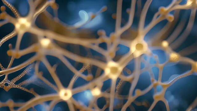 Microscopic Structure of Neurons. 3D Video Demonstration. Generative AI.