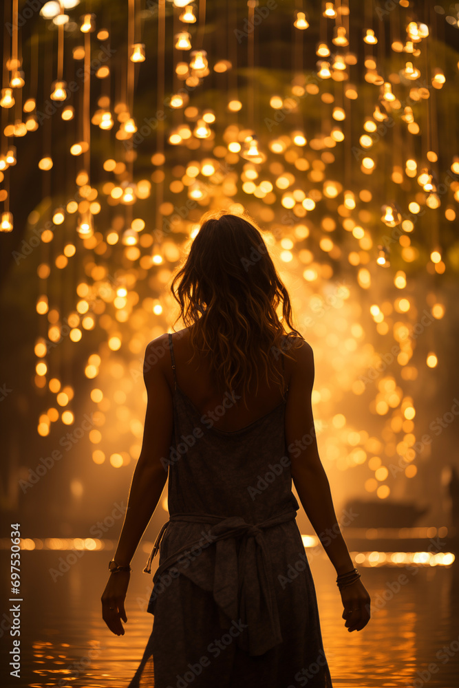 Wall mural silhouette of a person in the wood