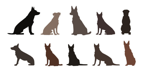 Set of dogs silhouettes, vector - obrazy, fototapety, plakaty