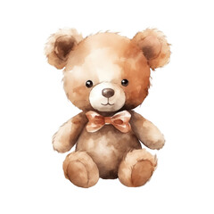 cute bear doll watercolor illustration isolated on white or transparent background