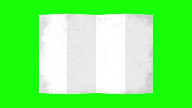 4K animation of opening a four-fold paper ( green background for chroma key )