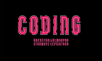 Coding font, trendy modern alphabet from contour cut out line , condensed letters from A to Z and numbers from 0 to 9, vector illustration 10EPS