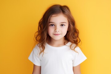 Caucasian smiling girl studio portrait, simple background. AI generative
