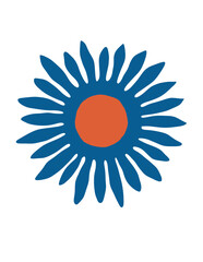Minimal flower orange  blue color theme on transparent background 