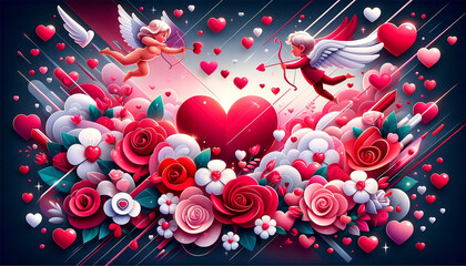 A high-resolution 2D vector-style illustration for a Valentine's Day themed background.
