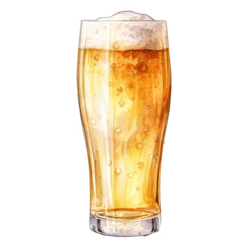 glass of beer watercolor illustration isolated on white or transparent background
