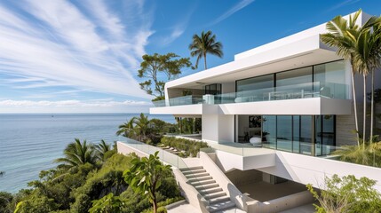 Fototapeta na wymiar Seaside Modern Luxury Home in Tropical Paradise