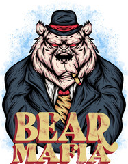 illustration of a bear mafia with a cigar - obrazy, fototapety, plakaty