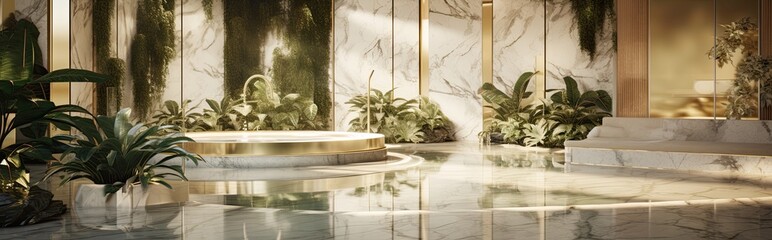 Spa with swimming pool, sofas and plants