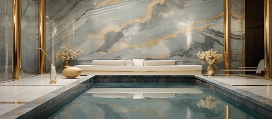 Luxury spa with swimming pool, marble and gold