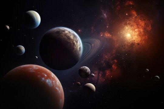 Image of planets and galaxy in the solar system. Generative AI