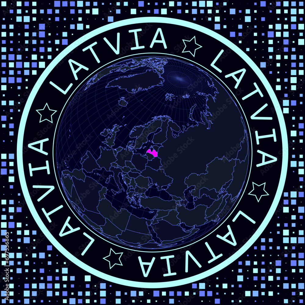 Aufkleber latvia on globe vector. futuristic satelite view of the world centered to latvia. geographical illus