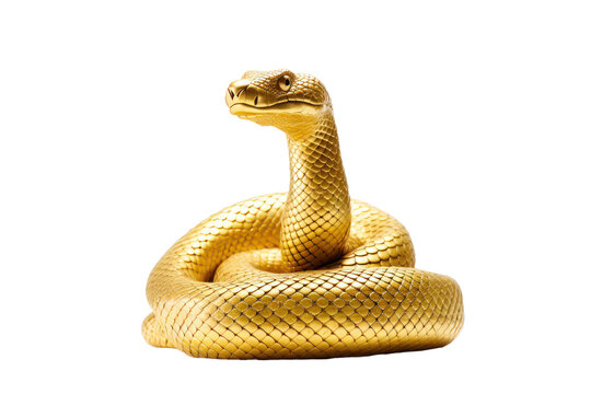 golden snake or snake made of gold as an animal of lucky sign isolated on white or transparent background