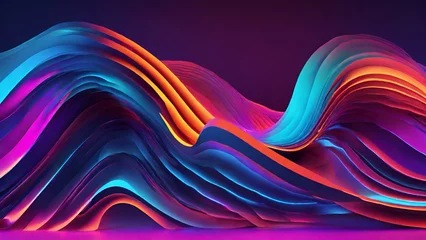 Afwasbaar Fotobehang Fractale golven 3d neon abstract smooth wave,wave effect  