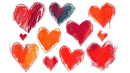 Drawings of hearts painted with crayons, Saint Valentine's Day