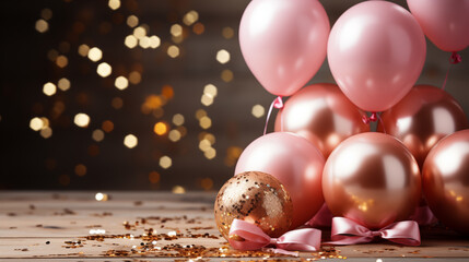 Celebration pink balloons on dark background