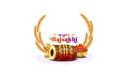 Happy Baisakhi festival vector illustration. isolated on white background poster banner design. Indian Punjabi sikh harvest festival concept.