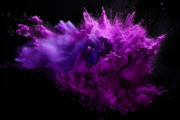 Vibrant purple powder burst on black background. Generative AI - obrazy, fototapety, plakaty