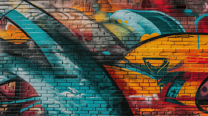 Abstract creative graffiti Graffiti street art grunge painting on brick wall with colorful shapes,...