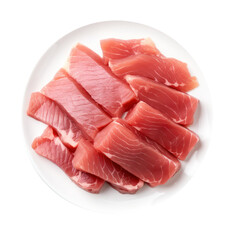 plate of raw tuna meat fillet isolated on white or transparent background