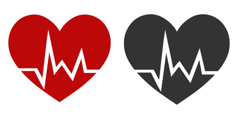 Heart Medical Icon. Cardiogram symbol heart red and black design vector ilustration. - obrazy, fototapety, plakaty