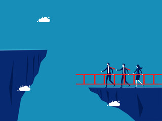 Business obstacles Business team crossing cliff with stairs. vector illustration